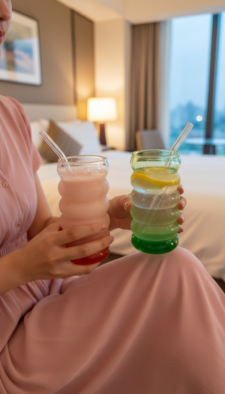 BERRY Glass with straw 500ml