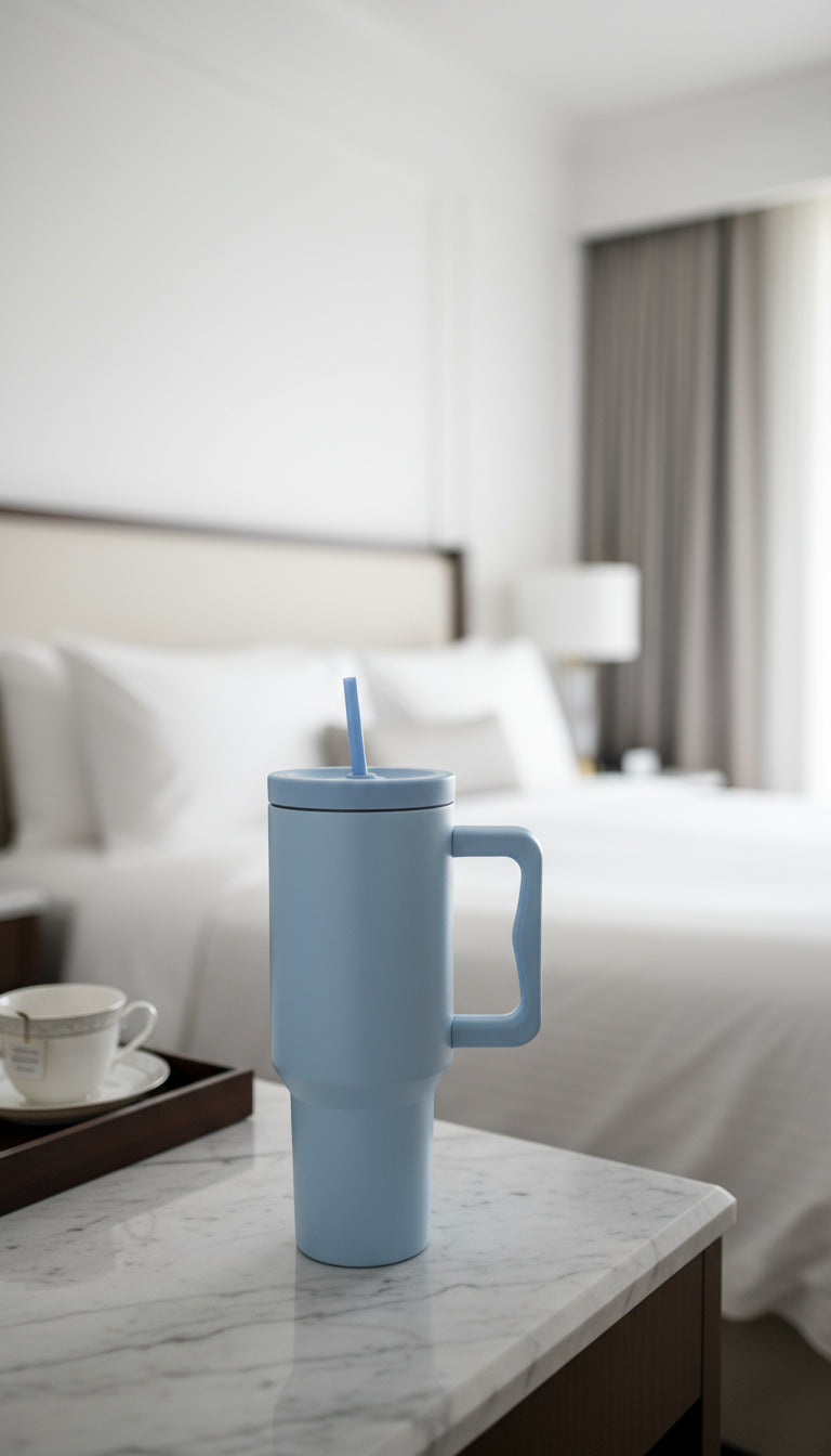 BLUE Insulated Bottle Cup with straw 1200ml