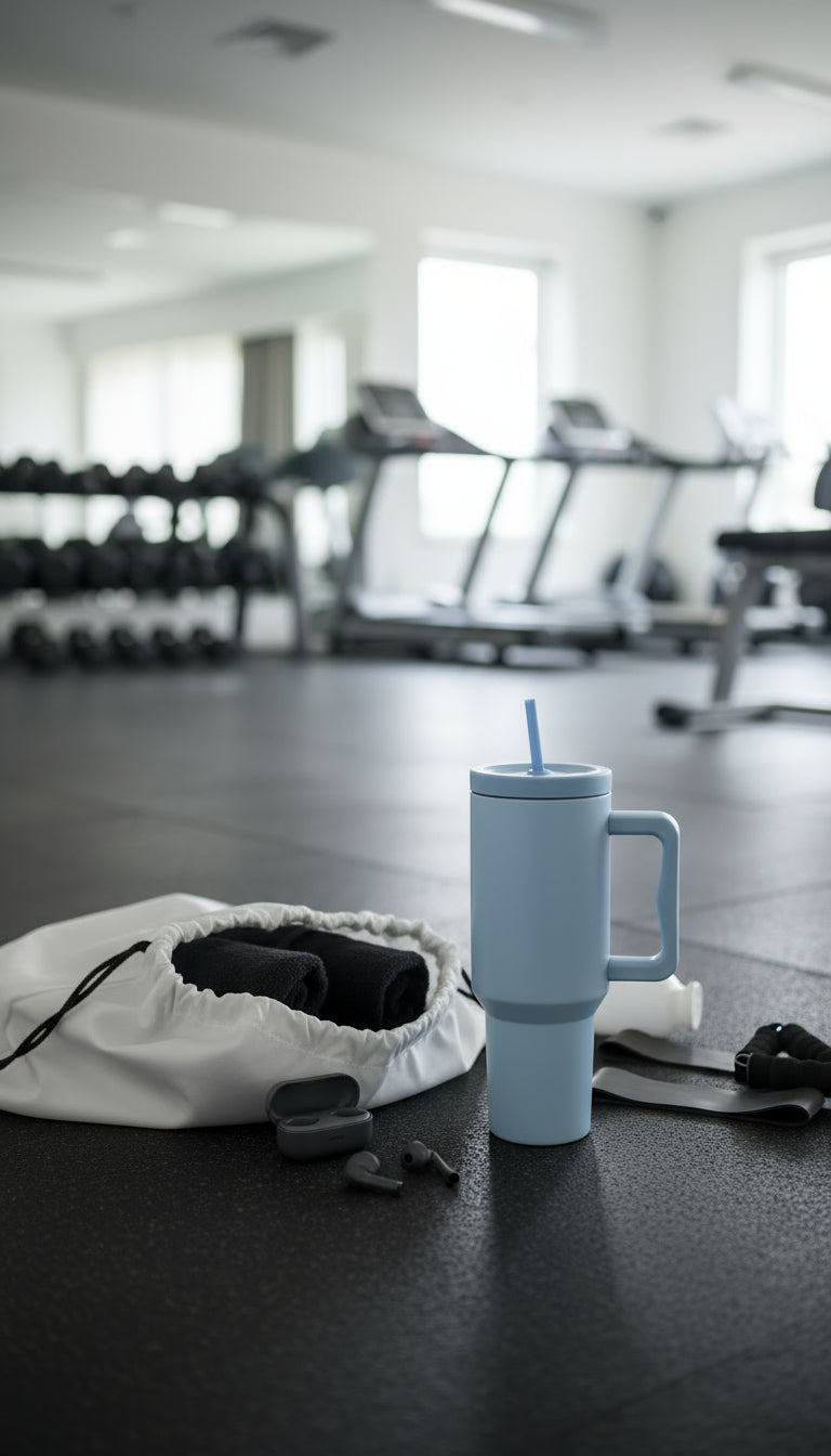 BLUE Insulated Bottle Cup with straw 1200ml