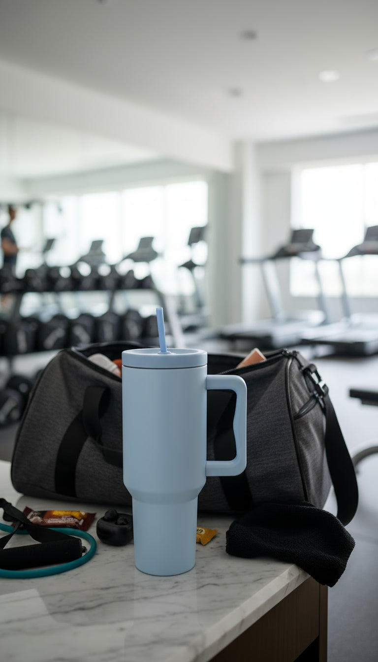 BLUE Insulated Bottle Cup with straw 1200ml