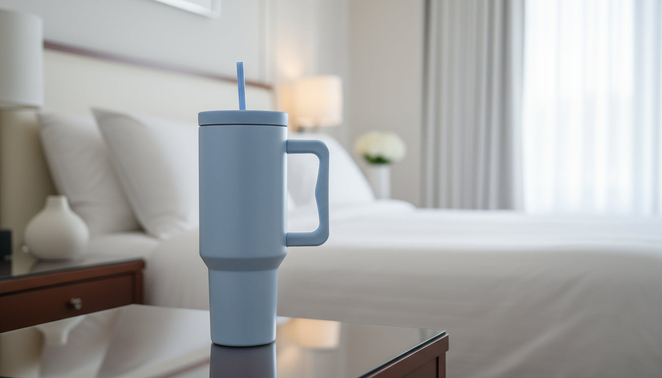 BLUE Insulated Bottle Cup with straw 1200ml