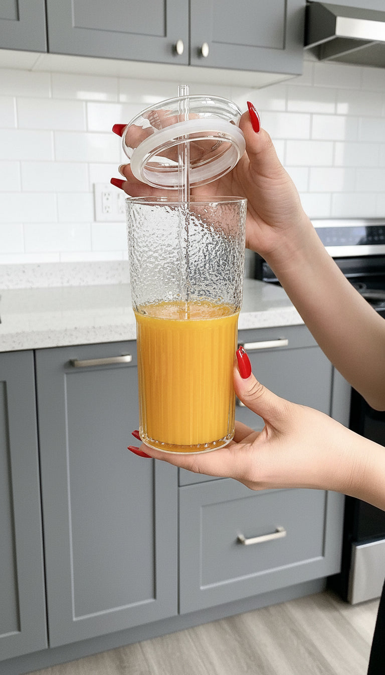 CINDY Glass Cup with straw 750ml