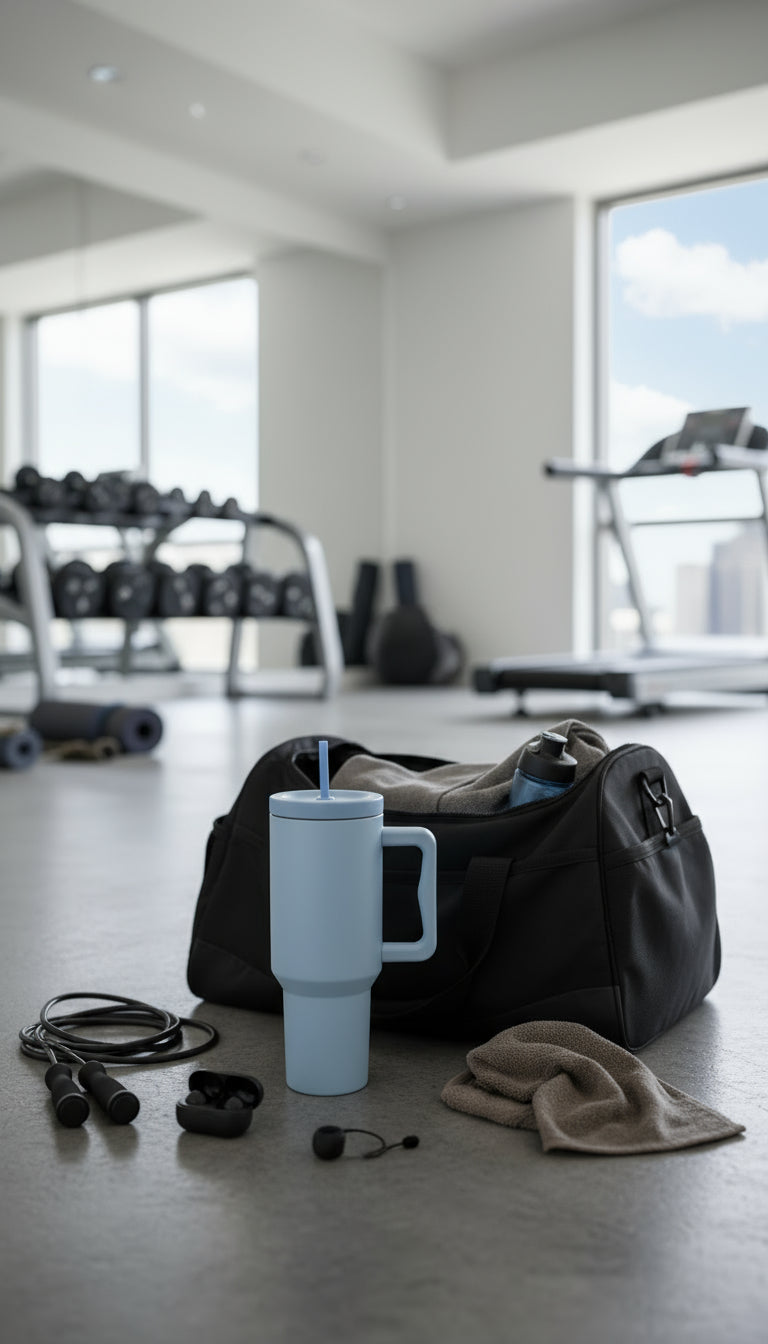 BLUE Insulated Bottle Cup with straw 1200ml