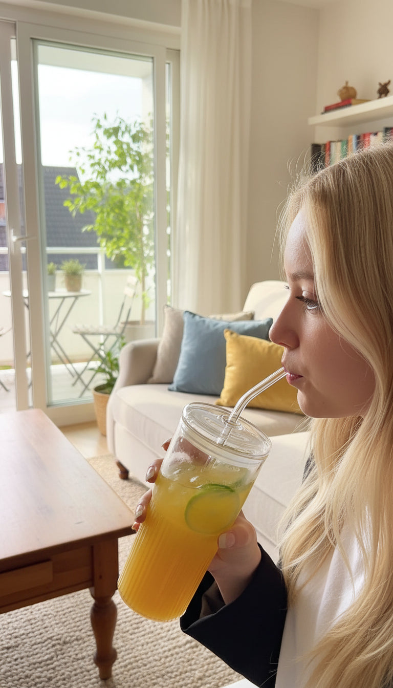 CINDY Glass Cup with straw 750ml